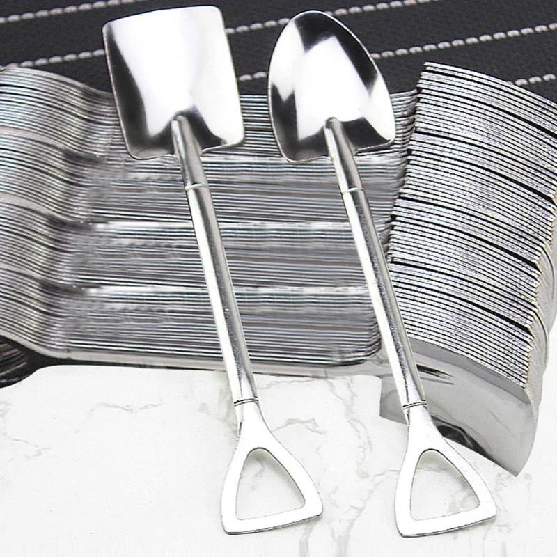 Stainless Steel Shovel Point Spoons Watermelon Coffee Tea Spoon Ice Cream Dessert Tip Scoop Cutlery Tableware Set Kitchen Tools