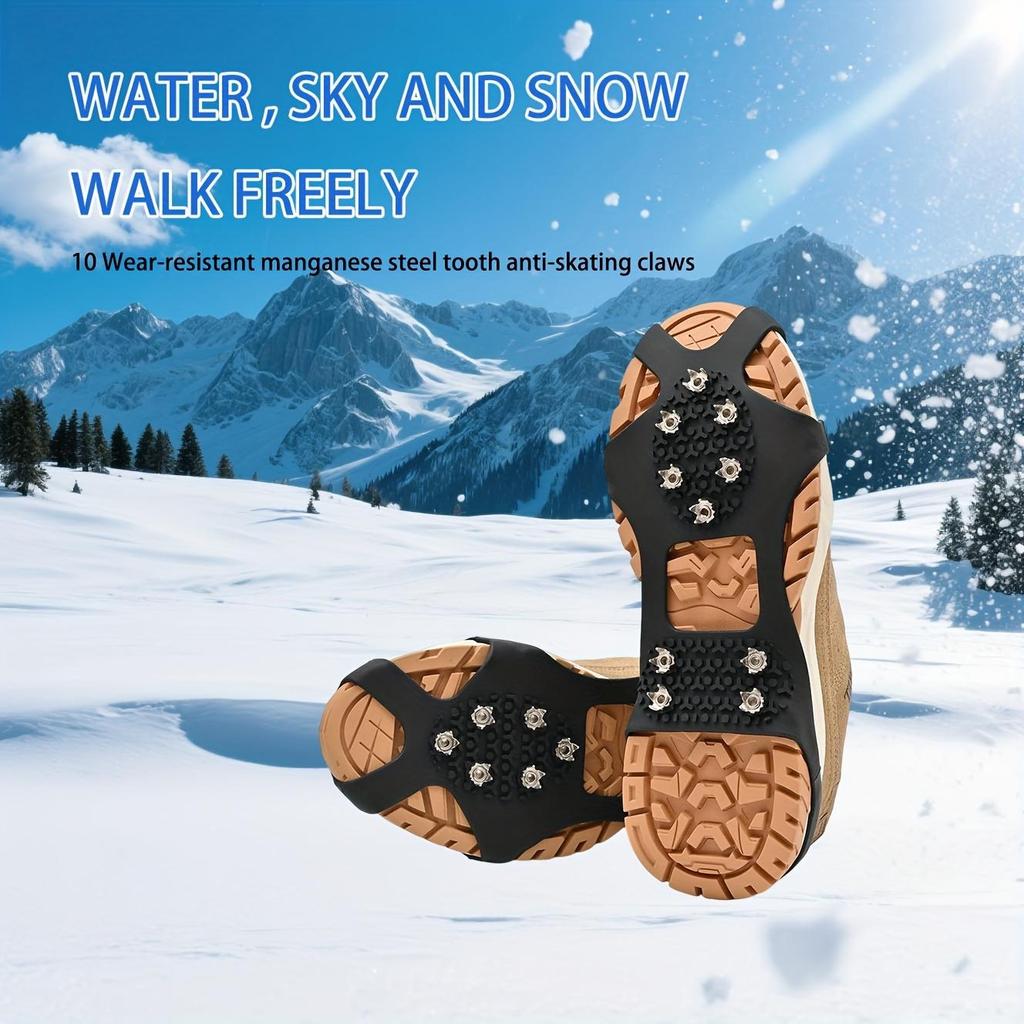 10-Toe Crampons, Heavy-Duty Ice Cleats with Anti-Slip Traction, Steel Studs Traction Cleats for Hiking, Ice Climbing, Hunting, Running, Winter Walking