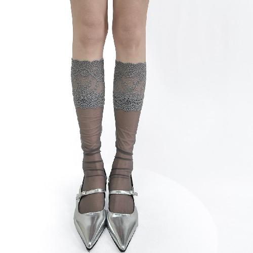 Knee Socks Stockings Women Ultra-thin Transparent Mesh Stockings Calf Socks Lolita Sweet Lace Floral Ruffle Socks Women Stocking
