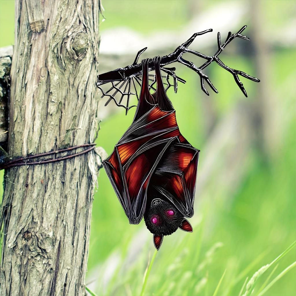 2D Metal Bat Garden Decoration Hanging Tree Ornament Halloween Outdoor Yard Art Metal Sculpture for Seasonal Display