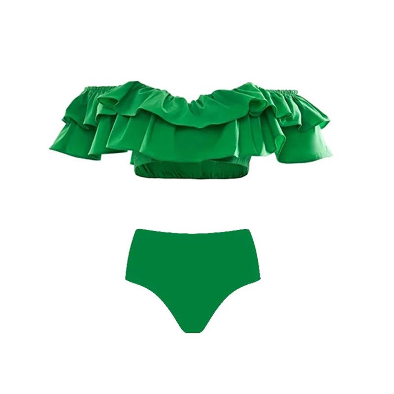 

Европейско-американский рюшевый отпускной купальник: Купальник из двух частей на тонких бретелях Large зелёный