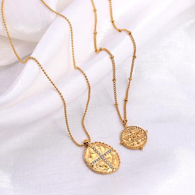 Delicate Wind Cross With Diamond Concave And Convex Three-Dimensional Millet Beads Round Brand Pendant Necklace Jewelry Women