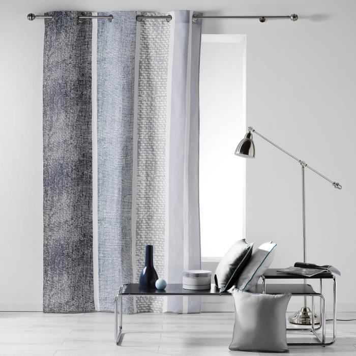 Rideau - Textilio - Imprimé - 140 x 240 cm - 100% coton - Œillets x8 - Bleu