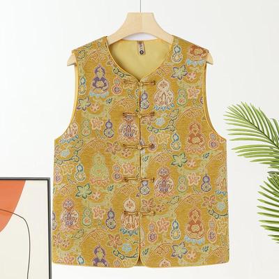 Spring & Autumn Retro Tang Suit Vest for Middle-Aged Mothers - New Chinese Style with Frog Buttons