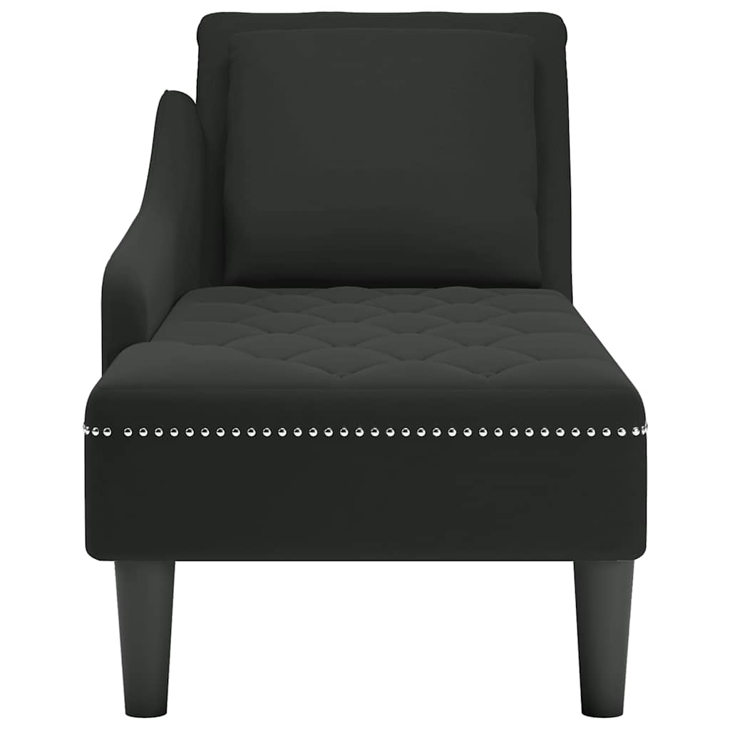 Chaise Longue with Cushion and Right Armrest Black Velvet