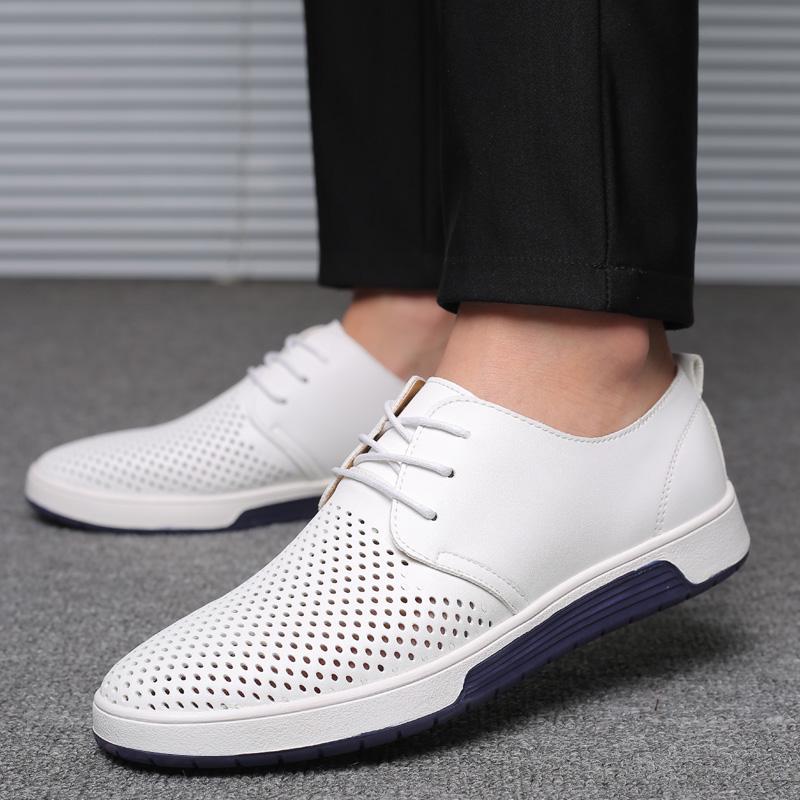 Fashion Men Casual Shoes Summer Breathable Leather Holes Design Brand Flat Shoes for Men Driving Shoes Men's Boat Shoes