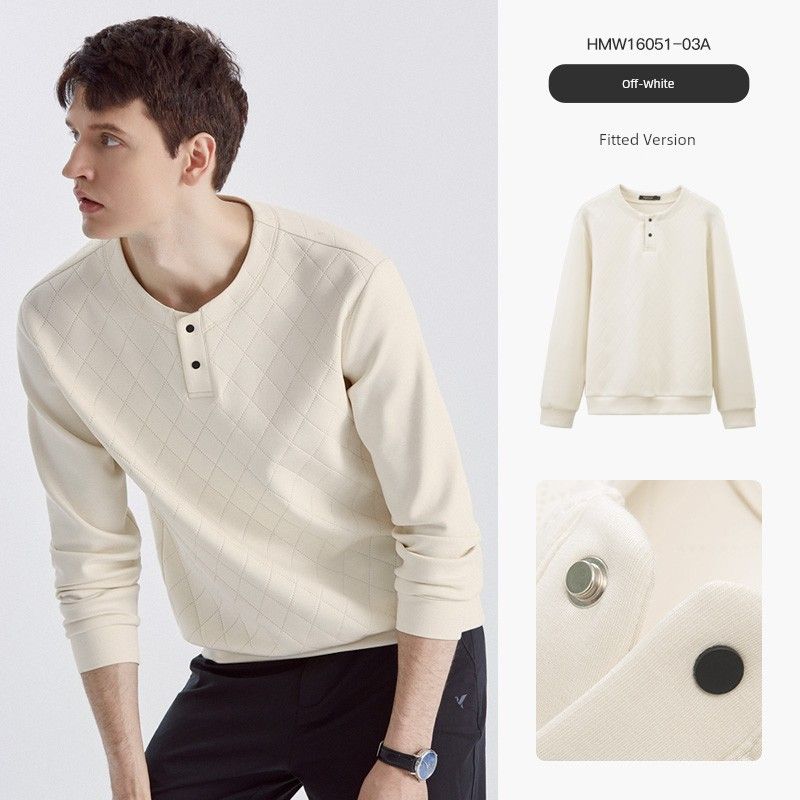 

Thousand Paper Cranes Men s Half-Open Collar Pullover Sweatshirt, Spring and Autumn Thick Loose Long-Sleeve T-Shirt for Men 03A Off-White S