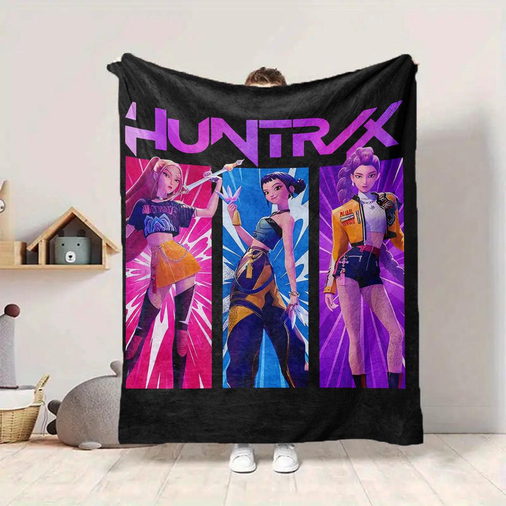 1Pc Huntrx Future Fashion Icons Flannel Blanket, Soft And Comfortable, Casual Warm, Camping Travel, Christmas, Halloween Xmas Gift El115