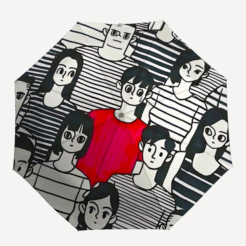 

1pc Striped Pattern Automatic Open, Sturdy Iron Frame, Compact Folding Design, All-Season Portable Umbrella for Women & Men yy250801125