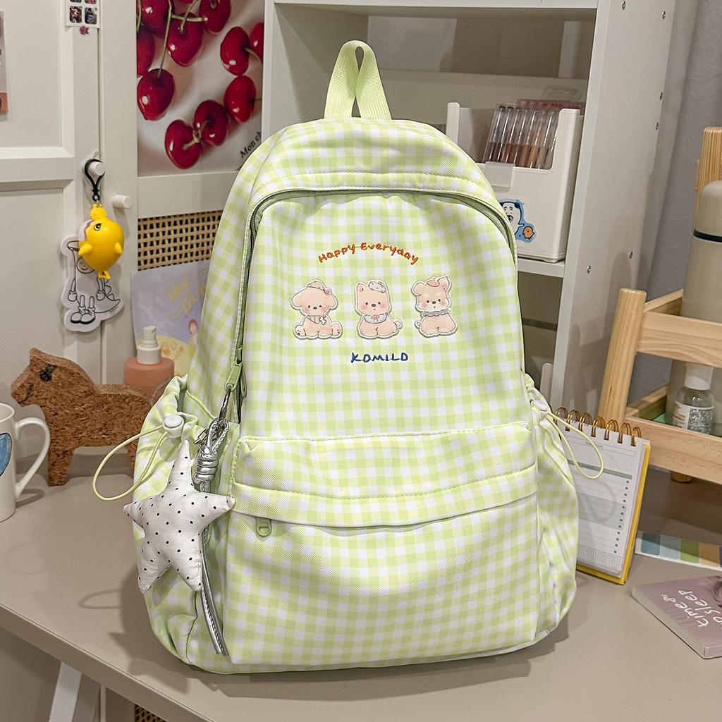 Schoolbag fog gray milk grid star embroidery backpack Japanese soft sister large capacity backpack junior high school girls fresh schoolbag