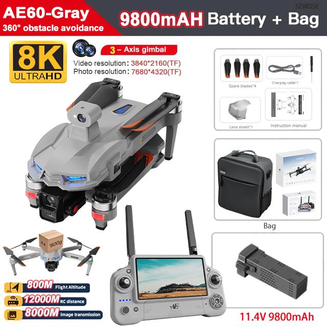 AE60 GPS Drone 8K Professional HD Camera 3-Axis Gimbal Brushless 12KM Obstacle Avoidance Large Screen FPV Fishing Airdrop Drones