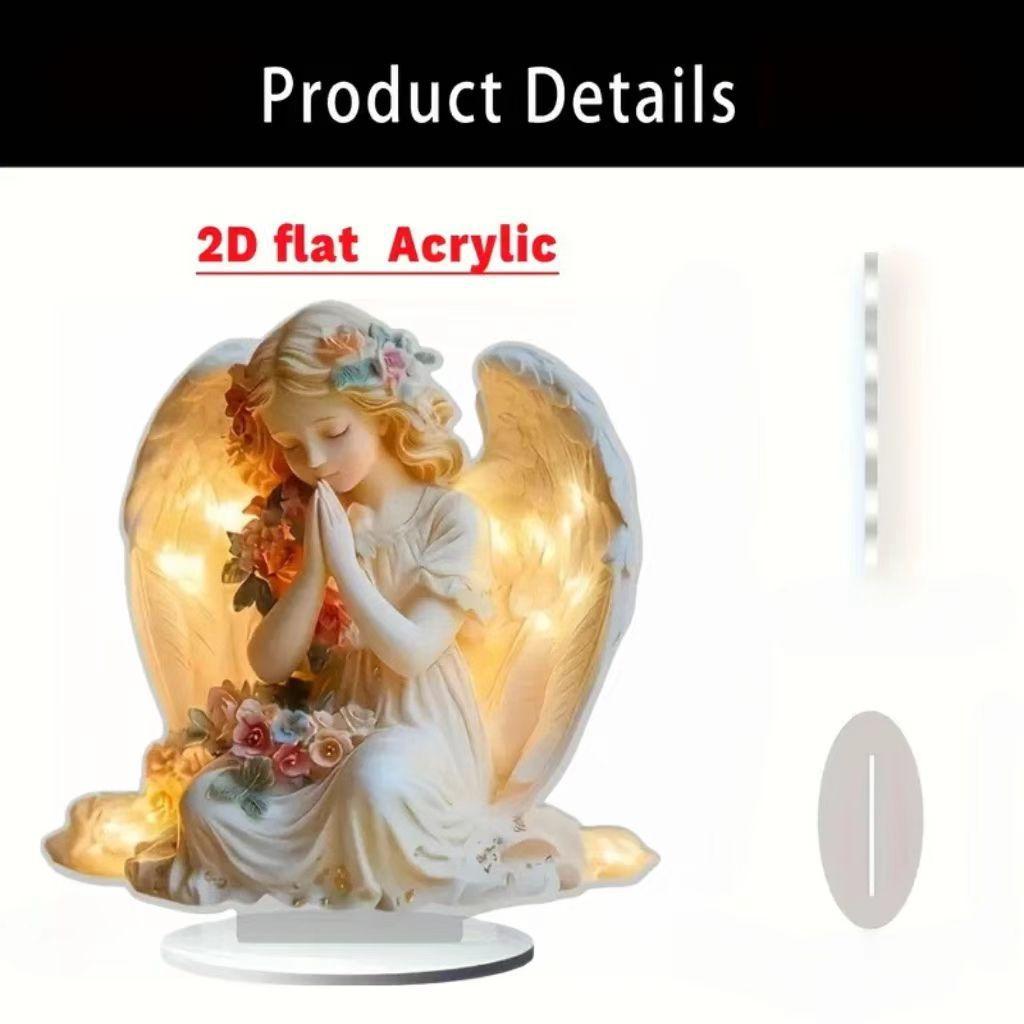 Acrylic 2D Flat Angel with Wings Tabletop Decoration for Living Room, Office, and Festive Occasions
