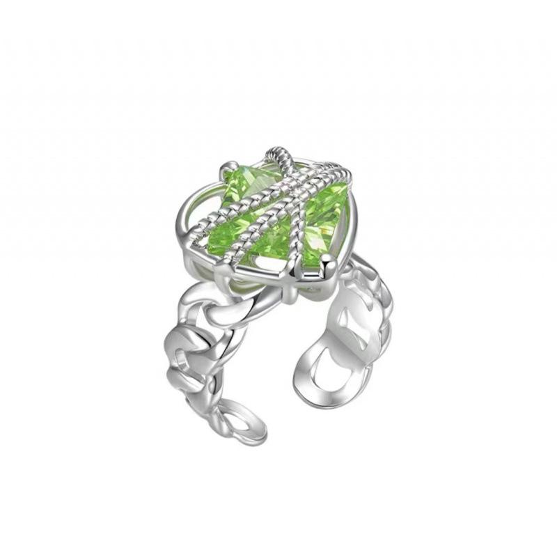 Woven Mint, Pink & Purple Gemstone Heart Ring for Women - Open Sweet Design, Versatile & Niche. Adjustable Open Size