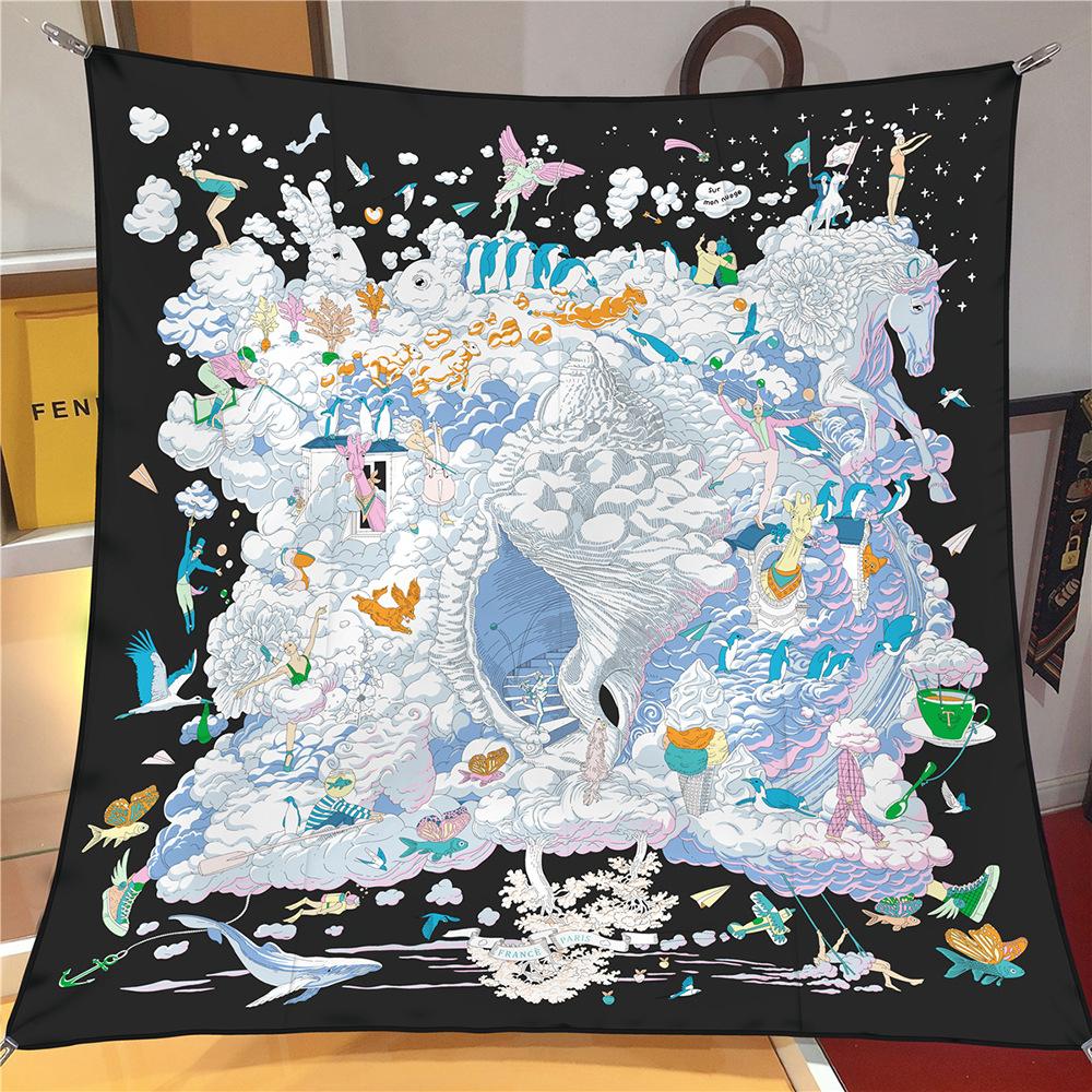 90x90cm New Design Shawl Cloudy Universe Printed Silk Scarf Square Scarves Lady Wraps Kerchief Woman Neck Shawl Wraps Echarpes