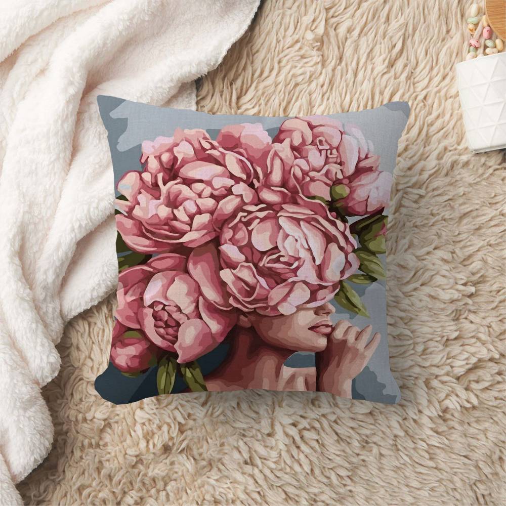 Abstract Flowers Girl Pillow Cushion Cover Pillowcase Living Room Sofa Home Decor Customized