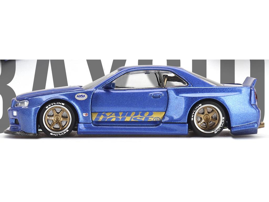 Kaido House Nissan Skyline Kaido Works Shinjuku V2 by Mini GT In Blue 158 GT-R (R34)