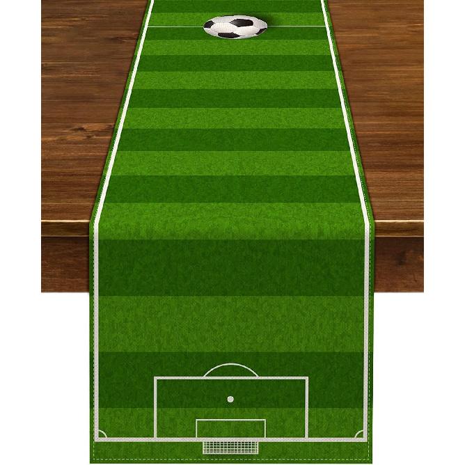 Nepnuser Linen Soccer Table Runner Sport Table Decoration Boy Soccer Birthday Party Supplies for Farmhouse Rustic Vintage Table Cover Home Kitchen