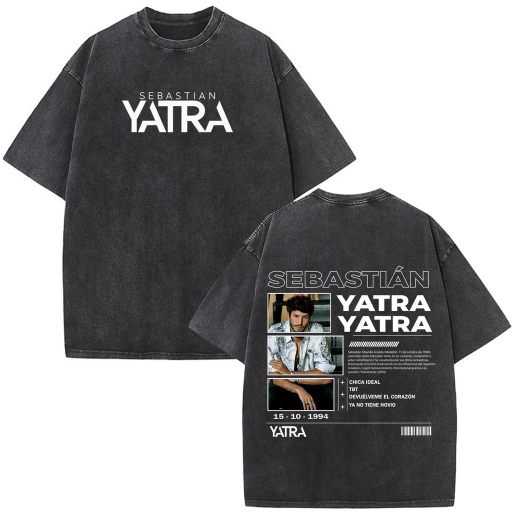 Singer SEBASTIAN YATRA Entre Tanta Gente Tour Print T Shirt Unisex Cotton Casual Vintage Washed Oversized Tshirts Streetwear
