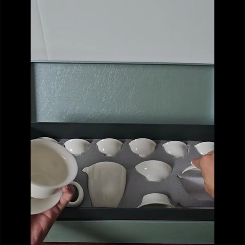 Gold-Inlaid Jade White Ceramic Tea Set