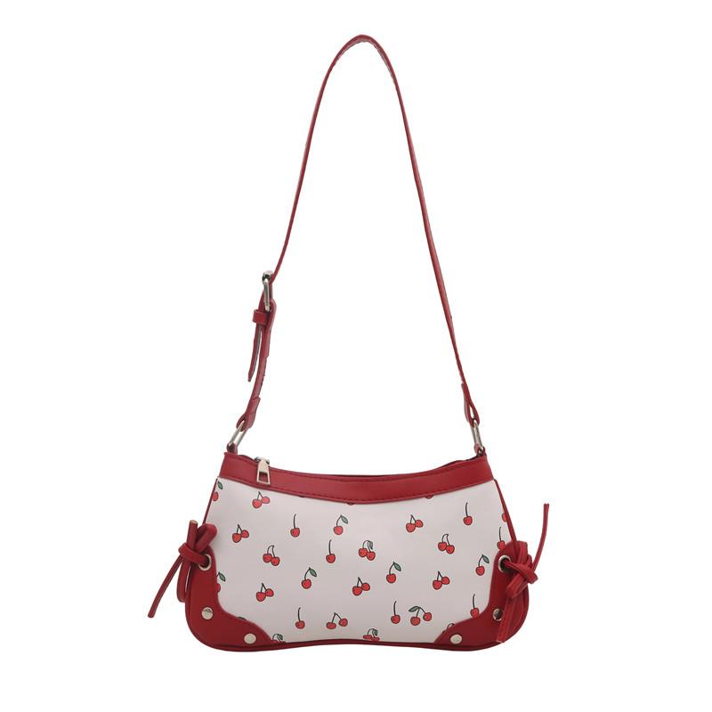 Autumn Cherry Print Shoulder Handbag for Girls: Fashionable Texture & Trendy Design