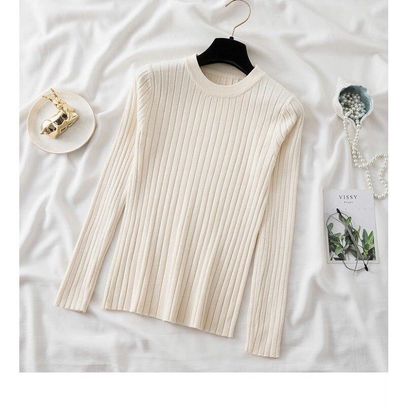 Осенний вязаный женский свитер с круглым вырезом и длинными рукавами мода 2023 корейский тонкий трикотаж зимние повседневные полосатые топы джемпер 28713 One Size абрикосовый 1278₽