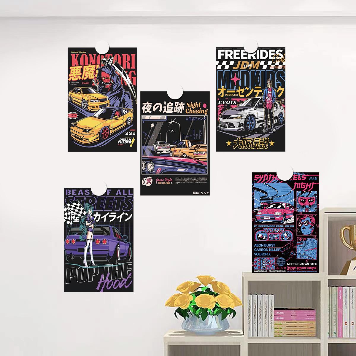 

10 шт. Наклейки на стену с японскими мультяшными машинами, карточка, плакат, открытка, наклейки для украшения стен комнаты, фон