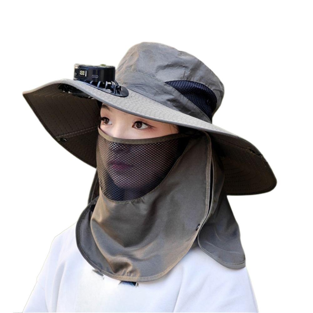 Neck Protection Sun Hat with Solar Fan Digital Display Screen Face Cover Bucket Hat  Hiking