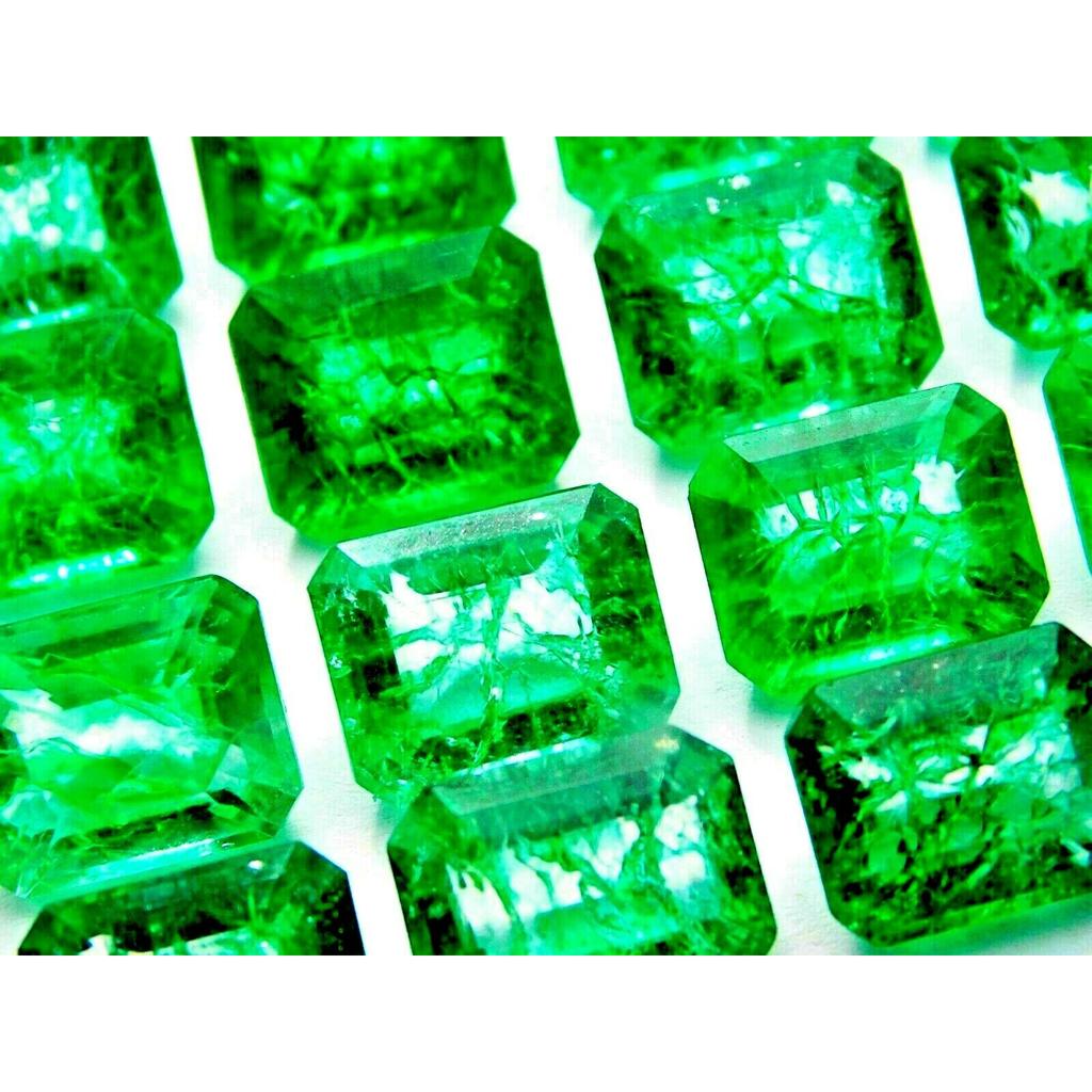 CERTIFIED Green Emerald Cut 6 PCS 60 Carat Natural Emerald Lot Loose Gemstone MQ-94
