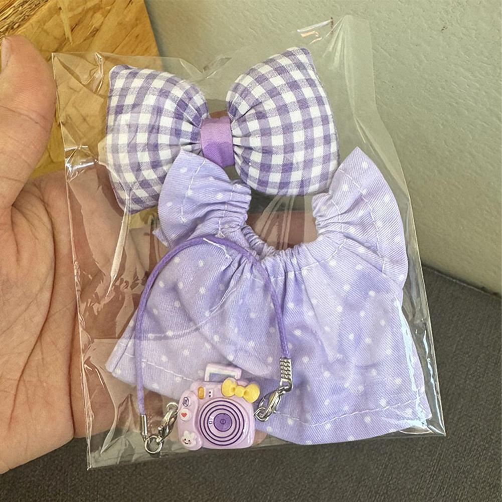 For 17cm Labubu Pendant for Children Dress Sweater Overalls T-shirt Sweater Hat Set Cartoon Messenger Bag