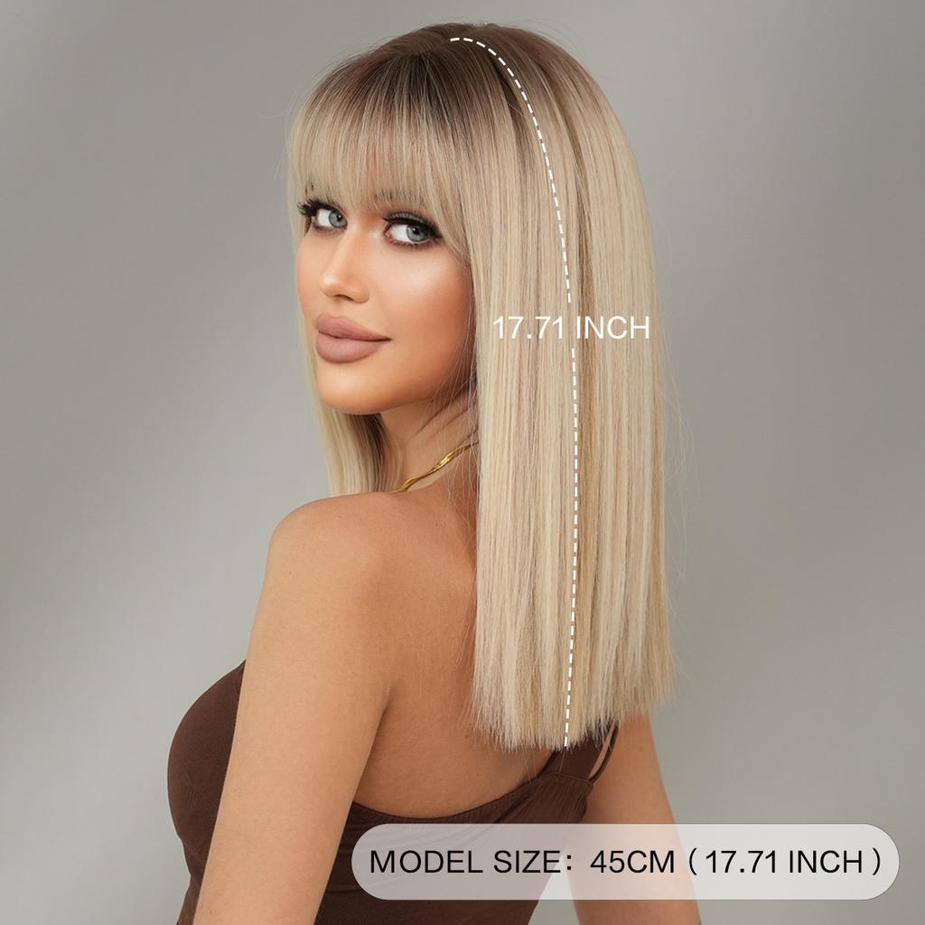 New Ash Blonde Shoulder Length Wig for Women - Rooted Hair Rose Net Machine Made Daily Wear Full Cap Wig, Natural Breathable