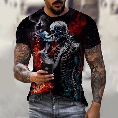 Tricou retro pentru bărbați, tricou cu mânecă scurtă cu imprimeu horror 3D, modă de stradă, îmbrăcăminte cu uscare rapidă și respirație de vară