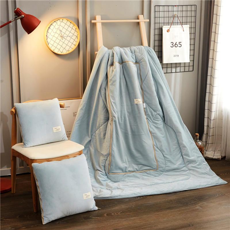 Зимняя фланелевая теплая диванная подушка, одеяло, однотонная декоративная подушка, одеяло для дивана, декоративная подушка, кондиционер, одеяло 105x145cm синий