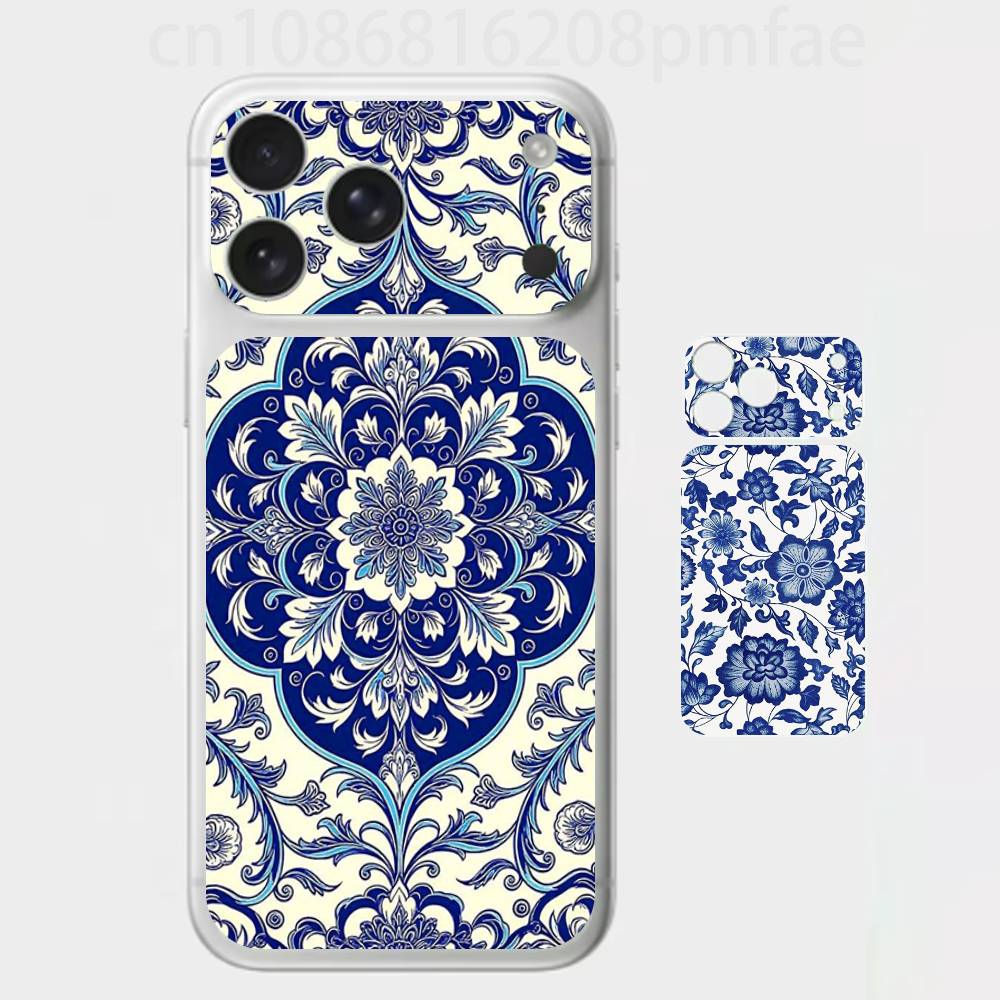 Blue and White Porcelain Funda Premium Skin Wrap for iPhone 17 Pro/Max, Back Frame Camera Protective Decal (Not Case) iPhone17promax