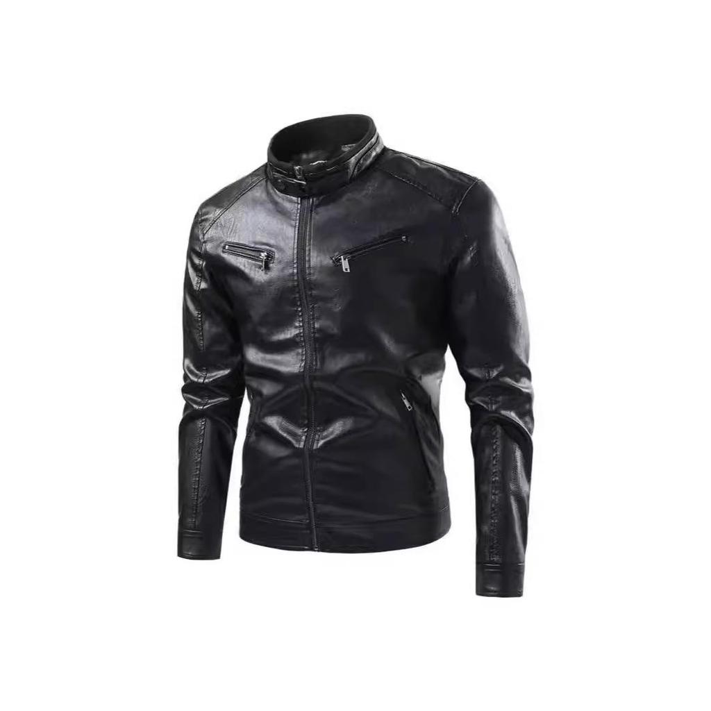 New Leather Jacket Men's Autumn and Winter Locomotive Solid Color Two Open Cycling Suit PU Leather Jacket Jacket
