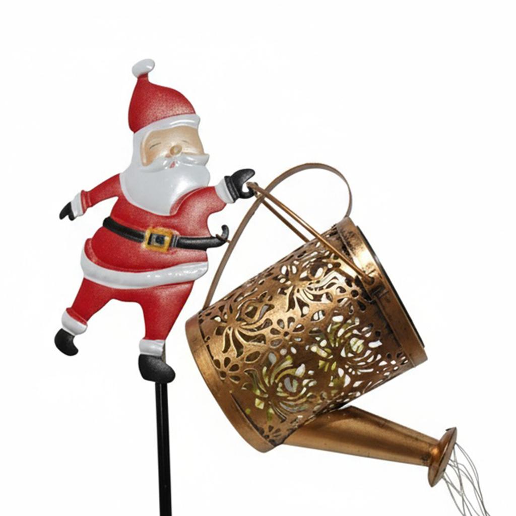 Solar Santa Claus Watering Can with LED Light Garden Lawn Christmas Lights for Outside Patio Yard Christmas Gardening Gifts