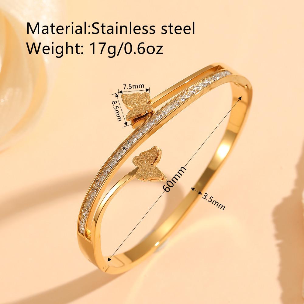 Titanium Steel Gold Butterfly Bracelet: Versatile, Light Luxury Double-Layer with Diamonds for Women.