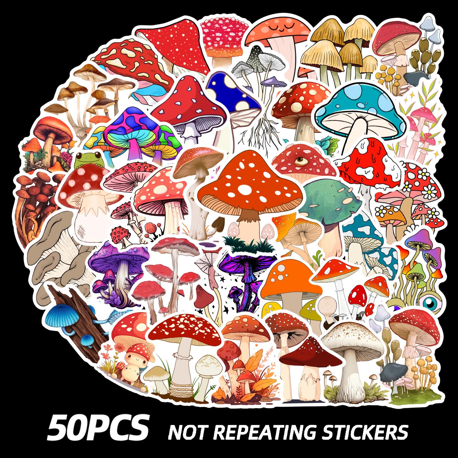 50-Pack New Cartoon Mushroom Graffiti Stickers for Phone, Guitar, Tablet, Laptop - Waterproof & Stylish 50 Unique Sheets