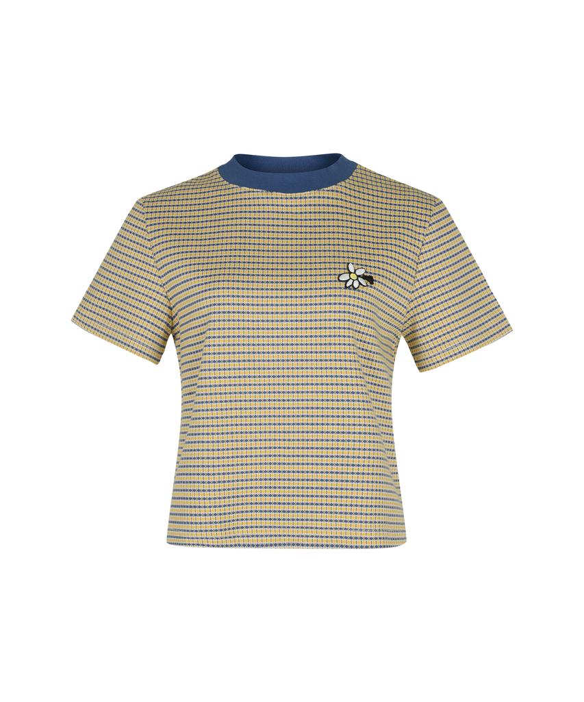 KANDINI Yellow (Blue) Jacquard Round Neck Short Sleeve Tee