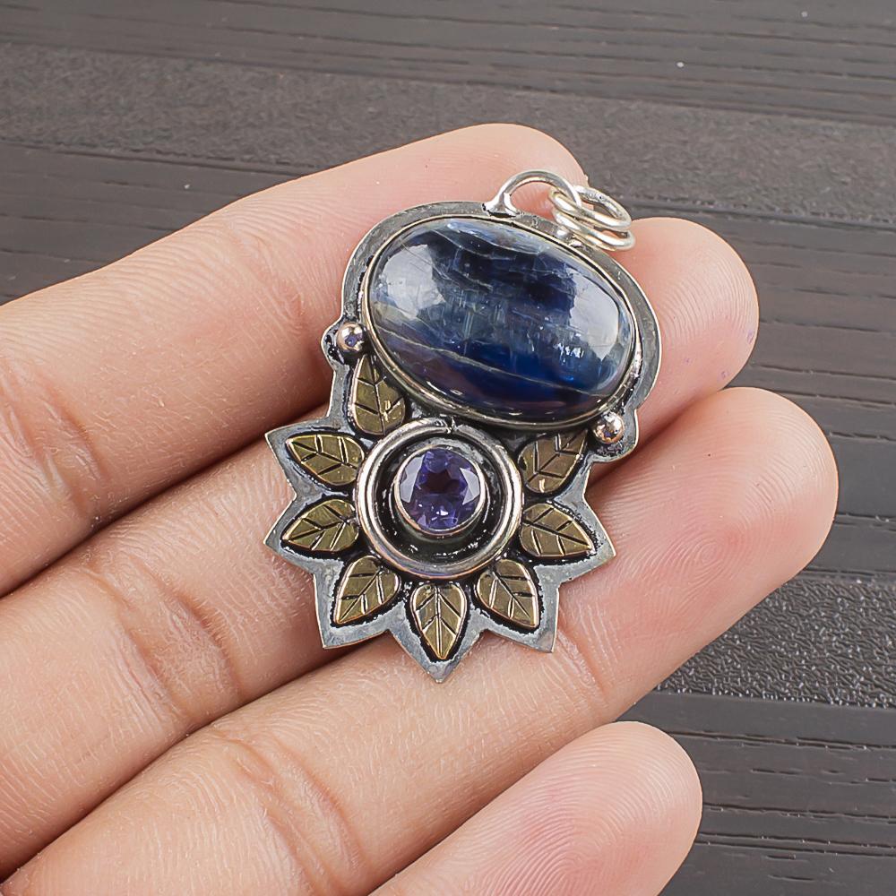 Натуральный кианит Драгоценный камень 925 пробы Стерлинговое серебро Дизайнерский кулон 1,55  AJP-2152