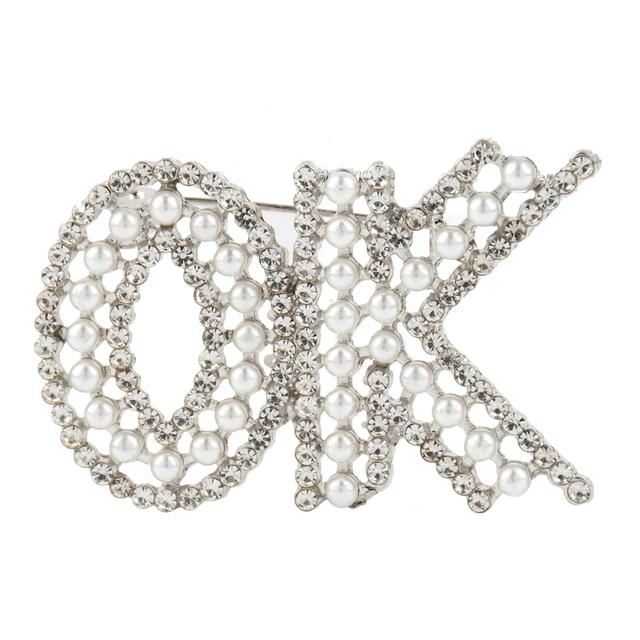 

Жемчужина 2-цветная буква ОК броши для женщин блестящие слова буквы офис повседневная брошь булавка подарки серебряный