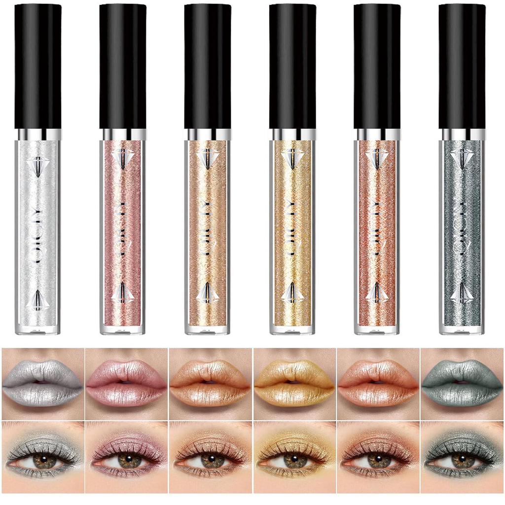 QICIY Color-Changing Lip Gloss & Liquid Eyeshadow Set: Dynamic Dragon Sparkle, 6 Shades.