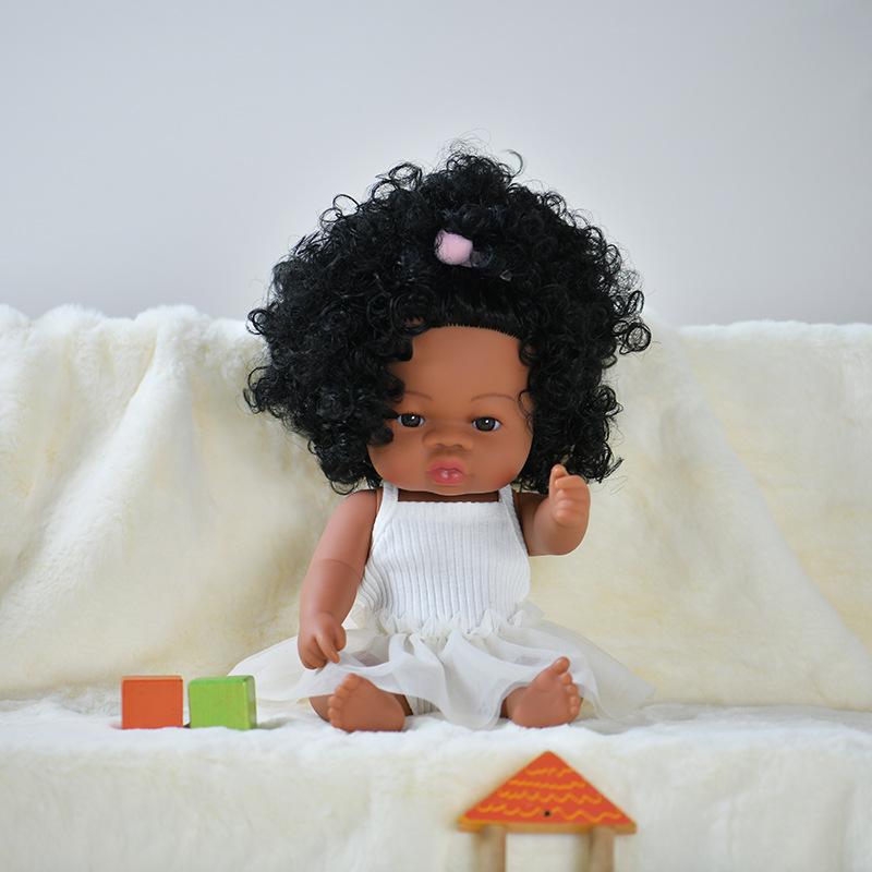 Realistic 13Inch/33Cm Black Skin Baby Dolls Soft Full Body Silicone Vinyl Reborn Doll Washable African Reborn Doll Girl Toy Gift
