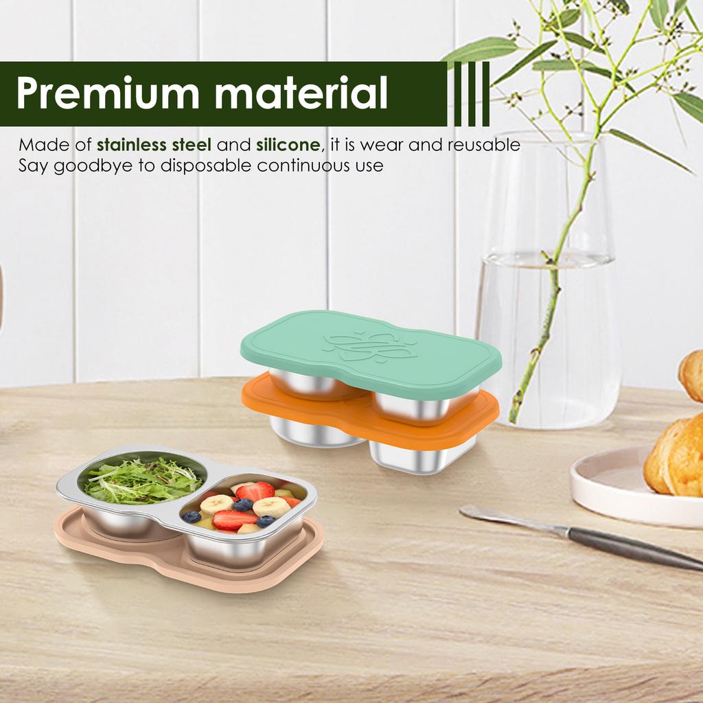 3Pcs 150ml Double Compartment Seasoning Container Stainless Steel Snack Container with Lids Portable Dip Container for Travel