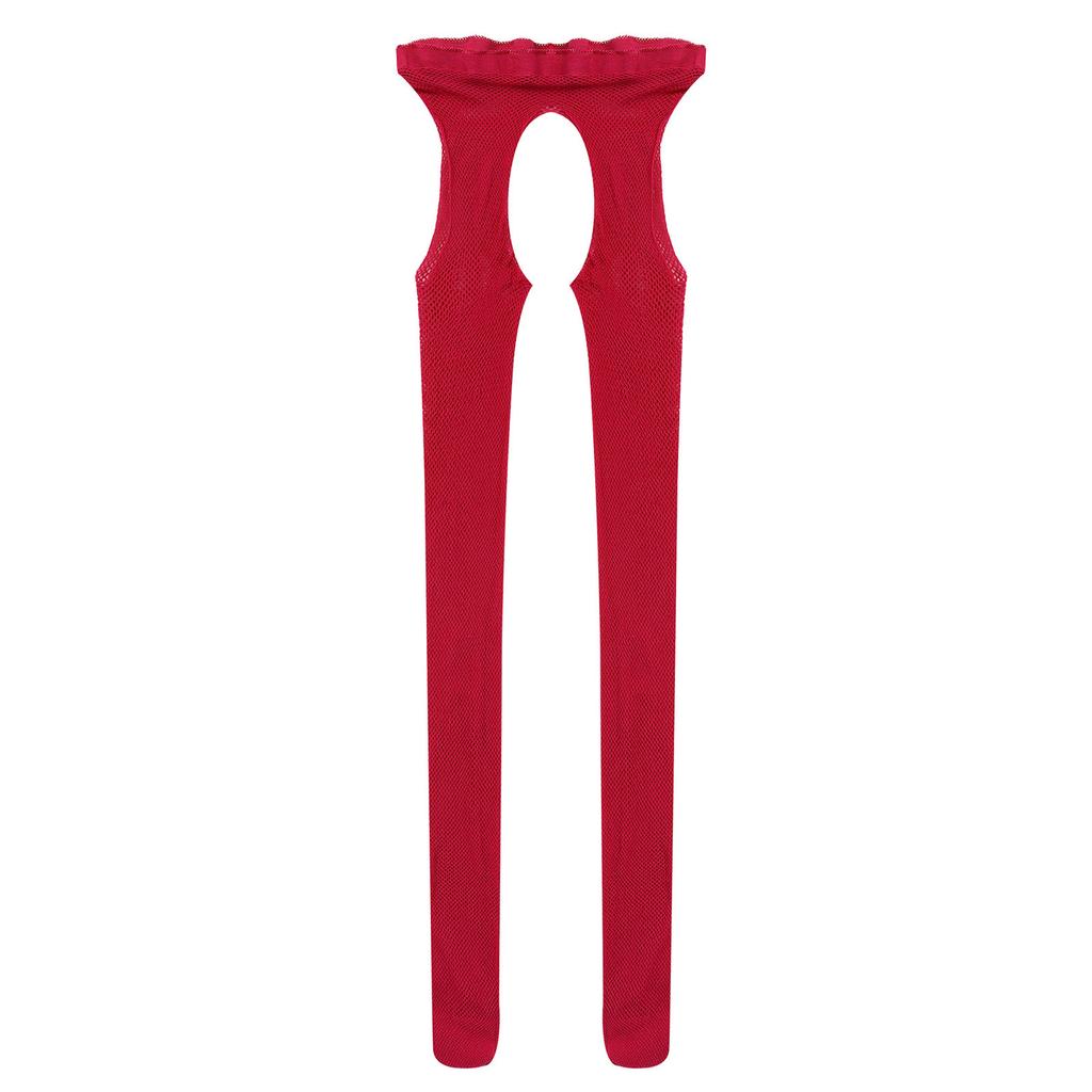 Womens Hollow Out Stockings Leggings Mid Waist Elastic Waistband Cutout Crotchless Pantyhose