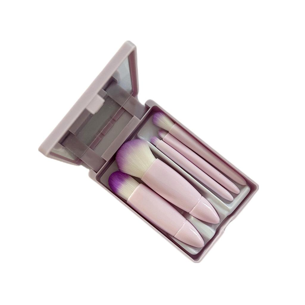 5-Piece Portable Makeup Brush Set with Mirror - Includes Eyeshadow, Powder, Blush, and Travel Brushes