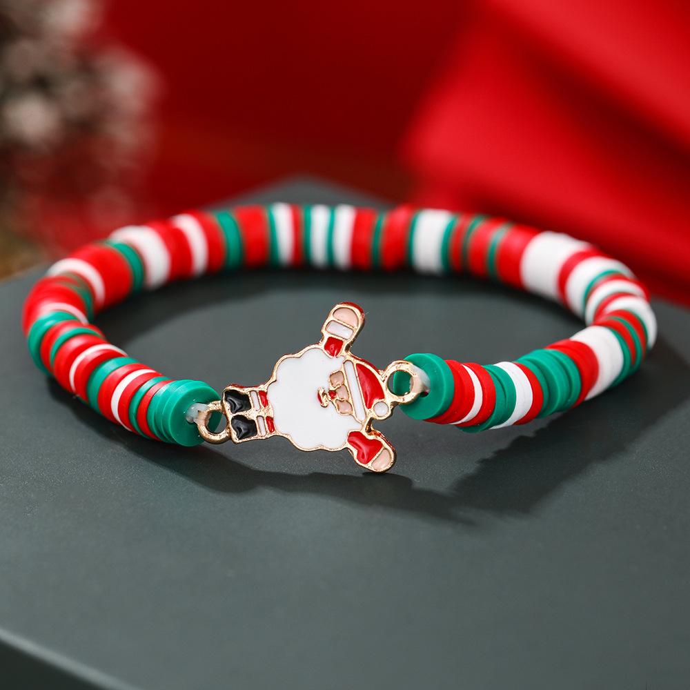 European and American Christmas soft pottery bracelet, new Christmas alloy accessories red, green and white soft pottery elastic rope bracelet