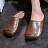 Fashion Women Slippers Square Toe Mules Flats Sandals Loafers Shoes 2025 Trend Summer Casual Shoes Comfort Soft Leather Zapatillas Mujer