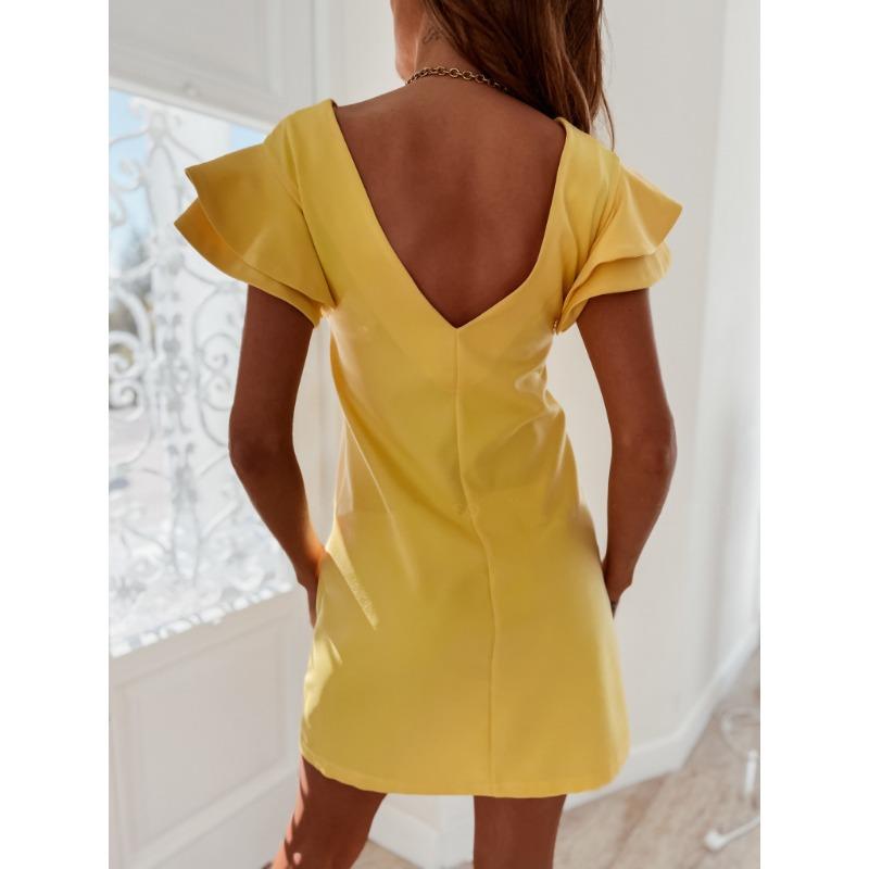 Summer Simple Short Sleeved Fashion Ruffled Dress Women Backless O Neck Solid Color Elegant Casual Simple Loose A-line Party Short Dresses Female