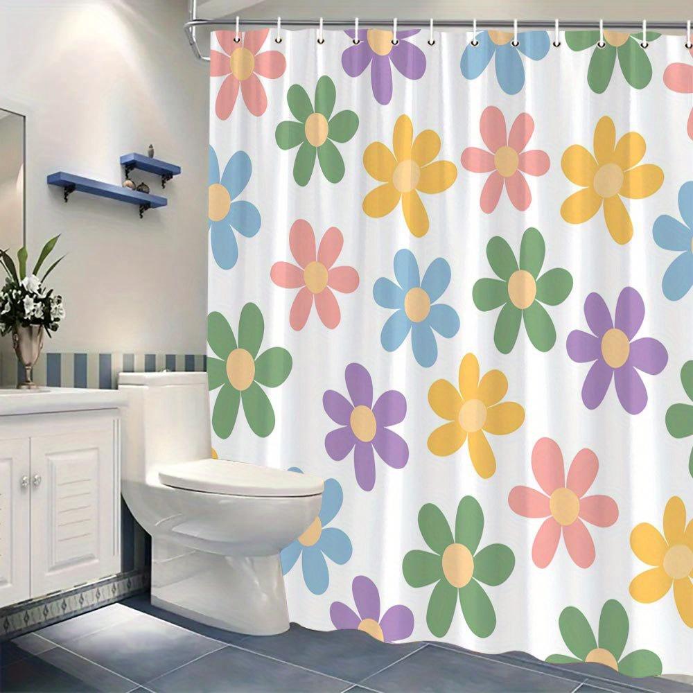 1 Bright Floral Shower Curtain - Pastel tones, durable polyester fabric, with hooks, perfect for bathroom decoration