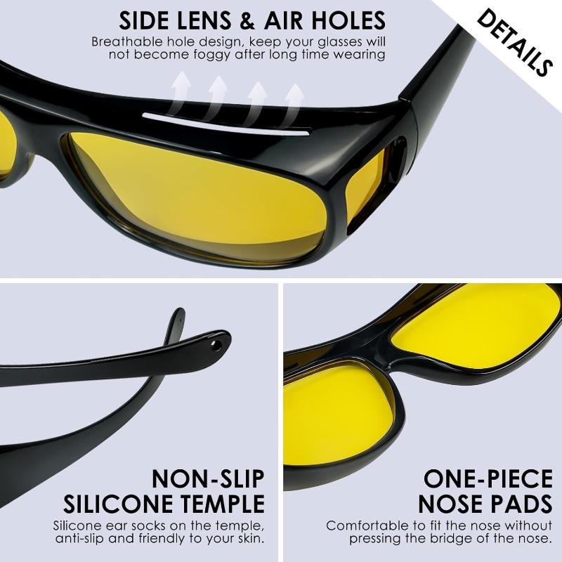 Night Driving Glasses Fit Over for Men Women, Anti Glare Polarized Night Vision Glasses, Wrap Around HD Yellow Lens